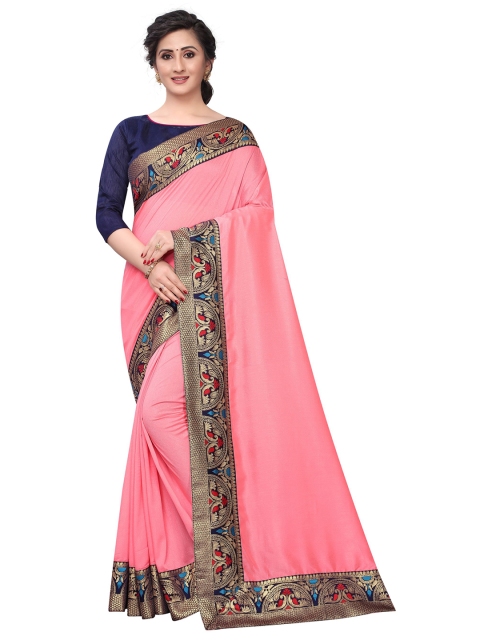 

B4ME COM Pink & Blue Zari Silk Cotton Fusion Mysore Silk Saree