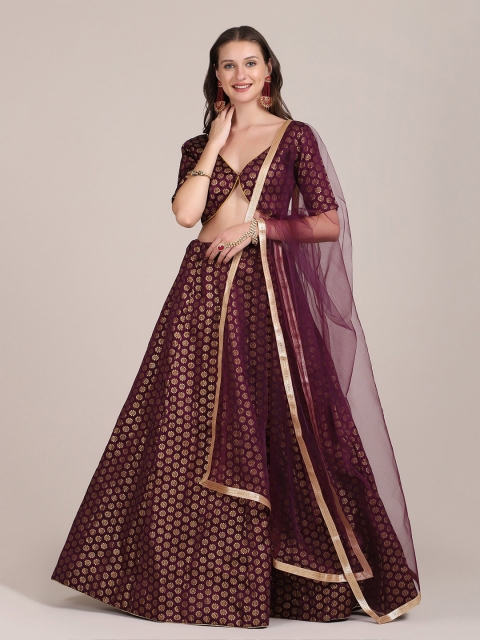 

Warthy Ent Purple & Gold-Toned Semi-Stitched Lehenga & Unstitched Blouse With Dupatta