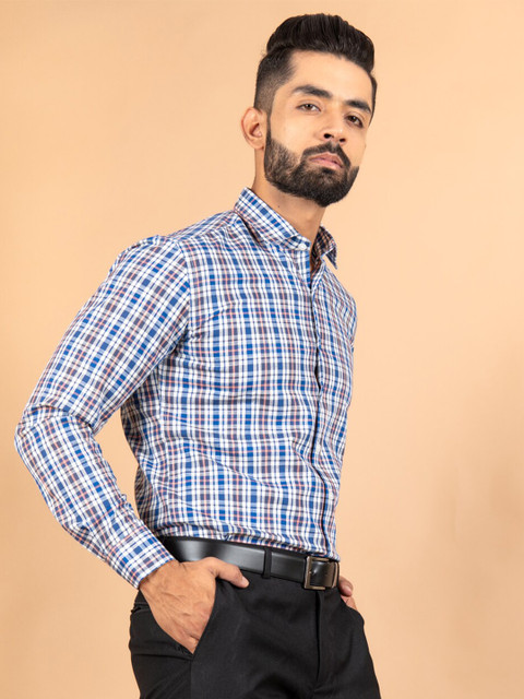 

Tistabene Men Blue Regular Fit Comfort Checked Cotton Formal Shirt