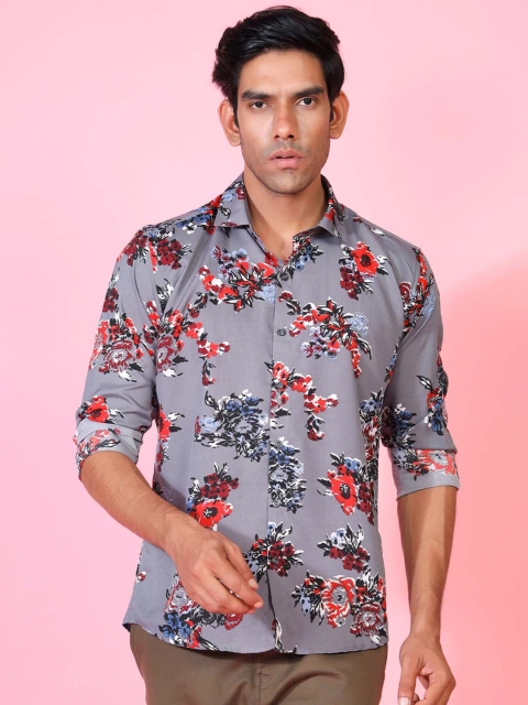 

Tistabene Men Grey Comfort Floral Printed Casual Shirt