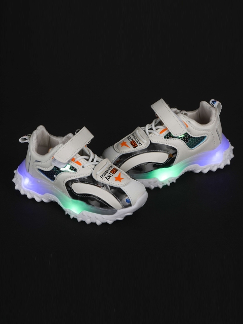 

FEETWELL SHOES Unisex Kids White Colourblocked LED PU Sneakers