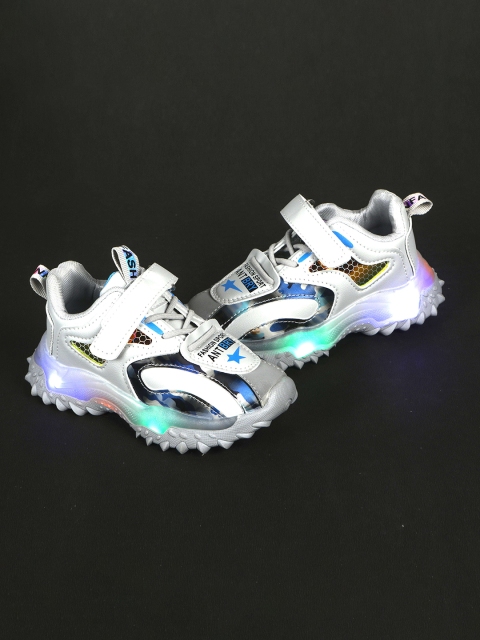

FEETWELL SHOES Unisex Kids Grey Colourblocked LED PU Sneakers