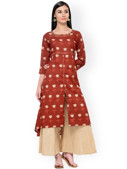 

Varanga Red Floral Printed High-Low Kurta, Rust