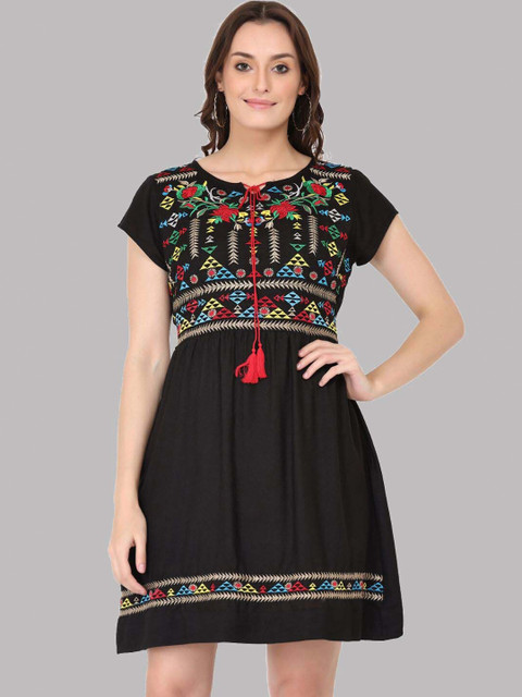 

SAAKAA Black Embroidered Mini Dress