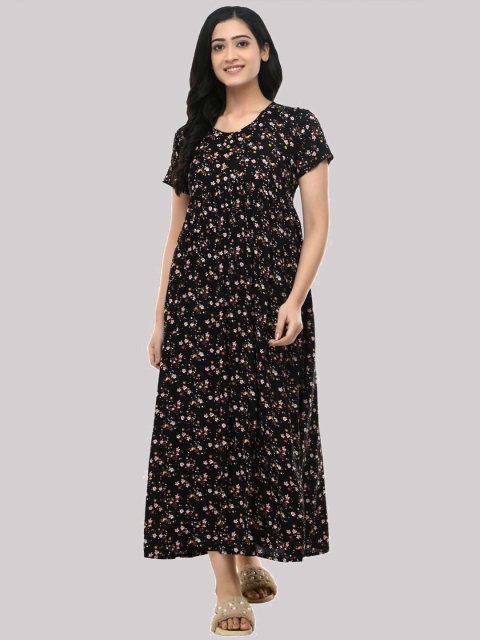 

SAAKAA Black Floral printed Maxi Night Dress
