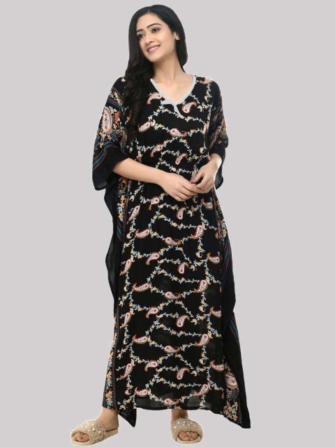 

SAAKAA Black Floral Printed Kaftan Night Dress
