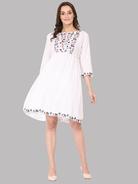 

SAAKAA Women White Embroidered Dress