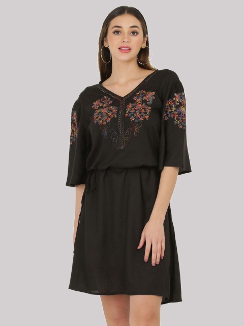 

SAAKAA Black Embroidered A-Line Dress