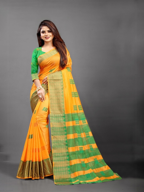 

B4ME COM Yellow & Green Geometric Woven Design Art Silk Gadwal Saree
