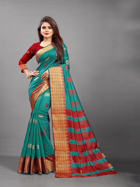 

B4ME COM Teal & Gold-Toned Woven Design Zari Art Silk Saree