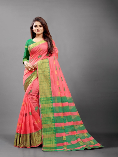 

B4ME COM Peach-Coloured & Green Zari Art Silk Gadwal Saree