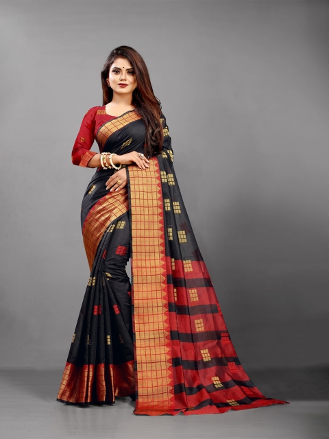 

B4ME COM Black & Red Woven Design Art Silk Gadwal Saree