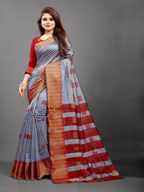 

B4ME COM Women Grey & Maroon Zari Art Silk Gadwal Saree