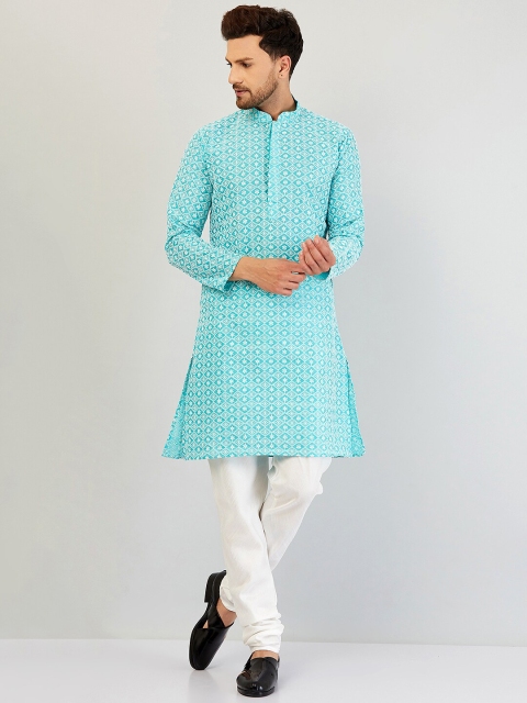 

Armaan Ethnic Men Blue Ethnic Motifs Embroidered Thread Work Kurta