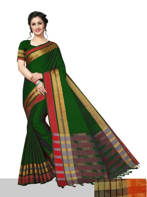 

APNISHA Pack Of 2 Green & Brown Striped Silk Cotton Kasavu Saree