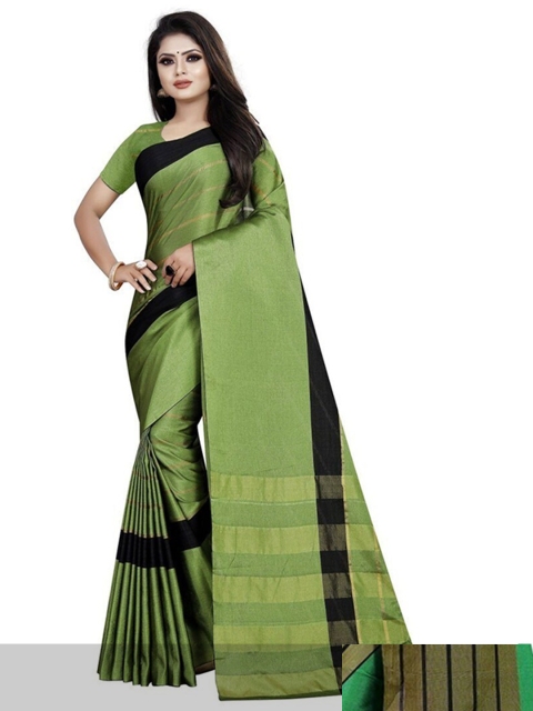 

APNISHA Pack Of 2 Green & Gold-Toned Striped Silk Cotton Kasavu Saree