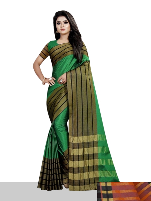 

APNISHA Pack Of 2 Green & Red Zari Silk Cotton Kasavu Saree