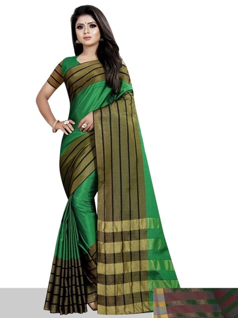

APNISHA Pack Of 2 Green & Gold-Toned Striped Silk Cotton Kasavu Saree