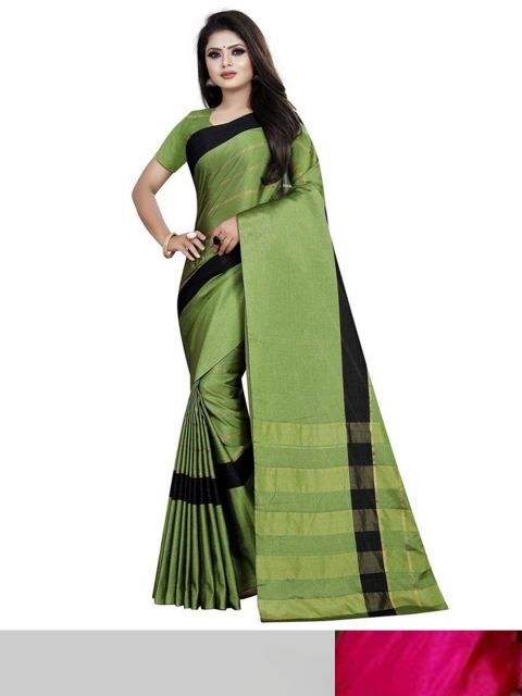 

APNISHA Pack Of 2 Green & Pink Zari Silk Cotton Kasavu Saree