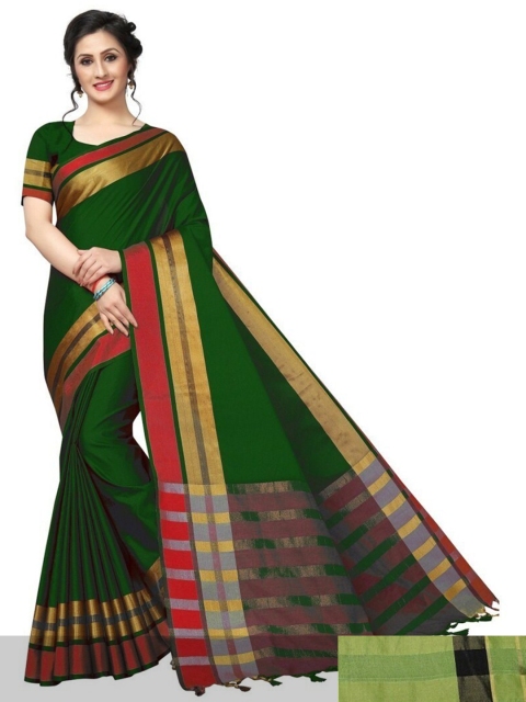 

APNISHA Pack Of 2 Green & Red Zari Silk Cotton Kasavu Saree