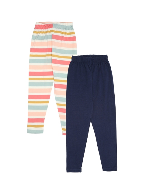 

RAINE AND JAINE Girls Pack Of 2 Blue and Pink Leggings, Navy blue