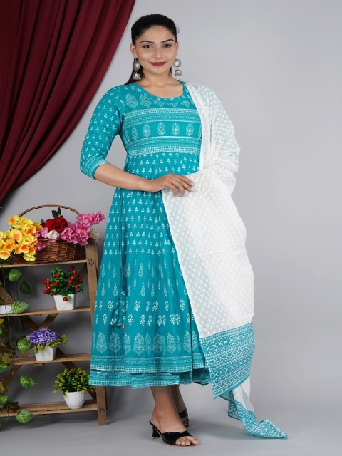 

Mishpra Green Ethnic Motifs Layered Ethnic Maxi Midi Dress