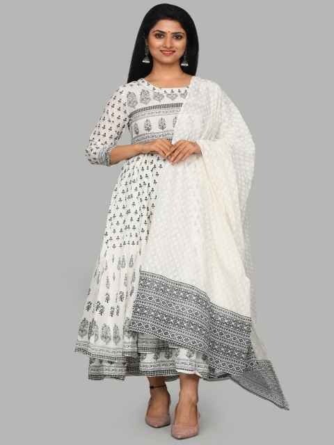

Mishpra White & Black Ethnic Motifs Layered Ethnic Maxi Dress