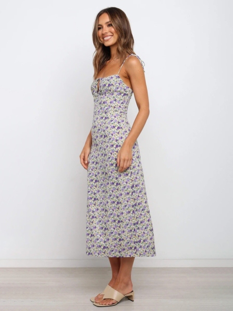 

BoStreet Lavender & Off White Floral A-Line Midi Dress