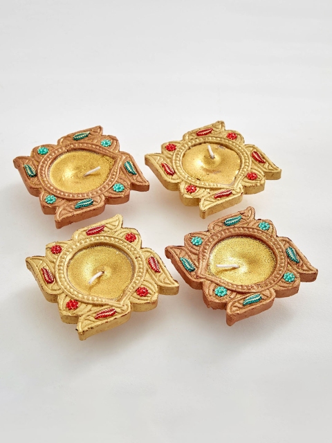 

Home Centre Set Of 4 Brown Embellished Swastik Diya