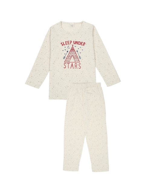 

RAINE AND JAINE Girls Cream-Coloured & Red Printed Pure Cotton Night suit
