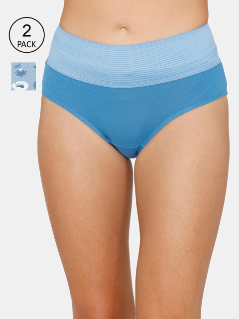 

Zivame Women Pack Of 2 Blue Hipster Cotton Briefs