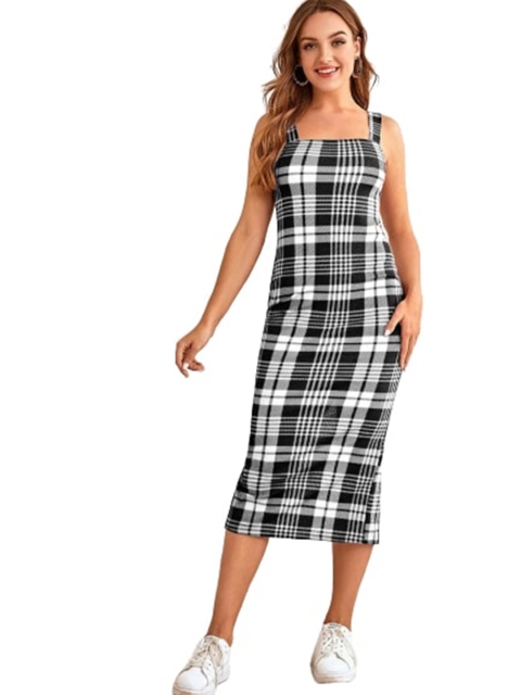

LOOKFIELD White Checked Sheath Midi Dress