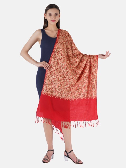 

MUFFLY Women Pashmina Fine Wool Zari Embroidery Stole, Red