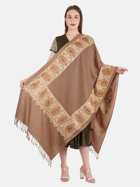 

MUFFLY Women Pashmina Fine Wool Zari Embroidery Stole, Beige