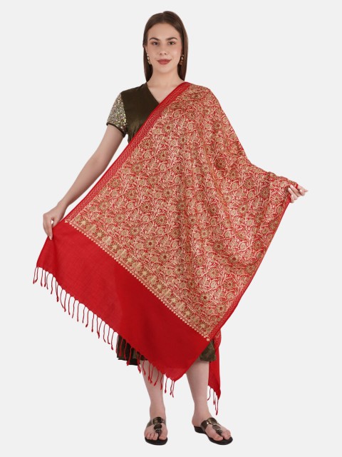 

MUFFLY Women Embroidered Fine Wool Stole, Red