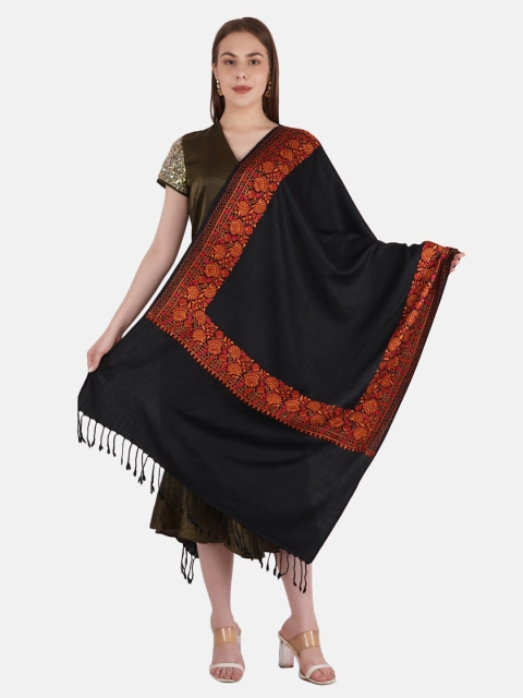 

MUFFLY Women Pashmina Fine Wool Zari Embroidery Stole, Navy blue
