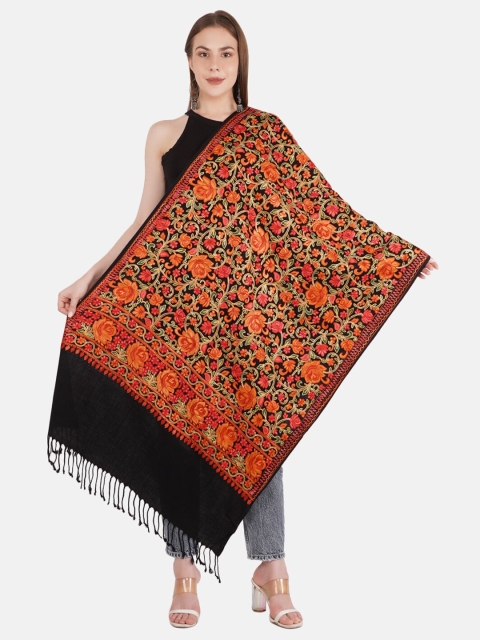 

MUFFLY Women Silky Pashmina Aari Embroidered Stoles, Black