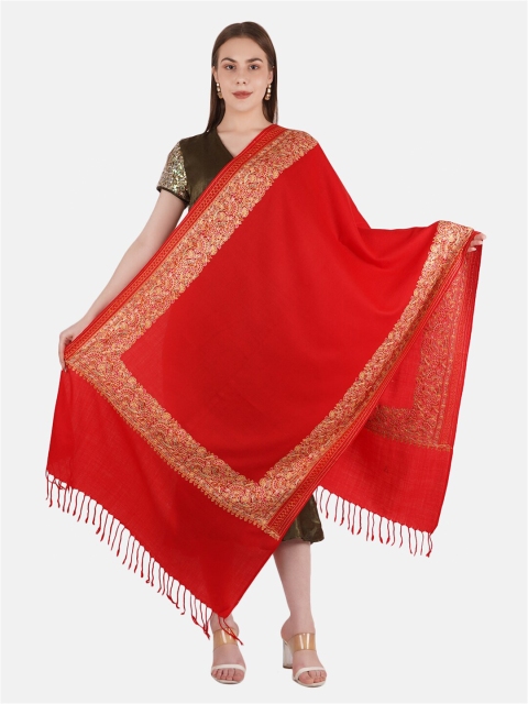 

MUFFLY Women Pashmina Fine Wool Zari Embroidery Stole, Red