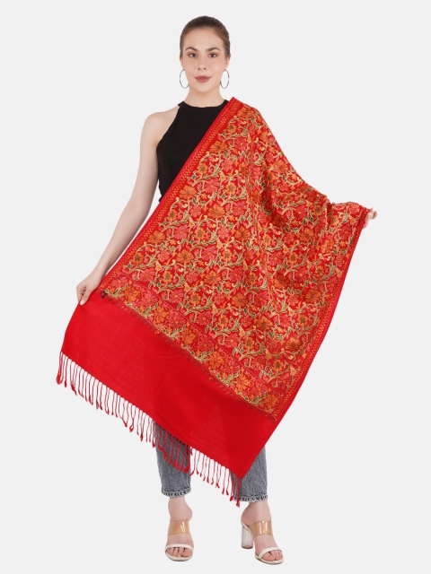 

MUFFLY Women Silky Pashmina Aari Embroidered Stoles, Red
