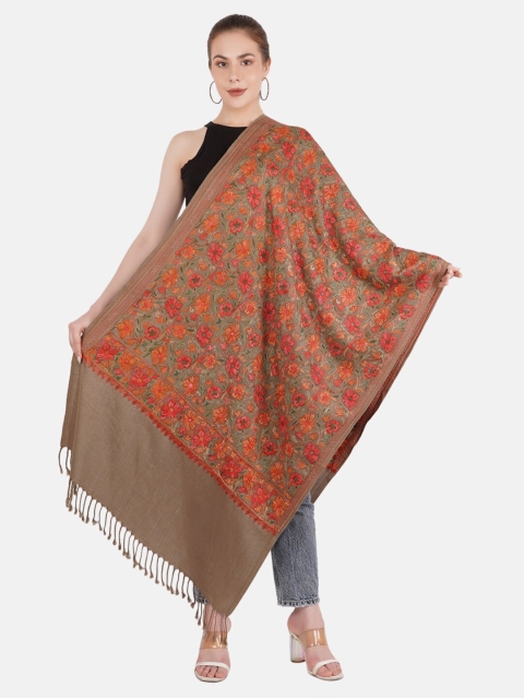 

MUFFLY Women Silky Pashmina Aari Embroidered Stoles, Grey