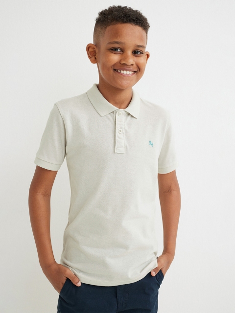 

H&M Boys Pack of 2 Beige & Turquoise Blue Polo Collar T-shirt