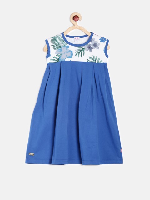 

Lil Orchids Girls Blue Solid A-Line Dress with Printed Detail