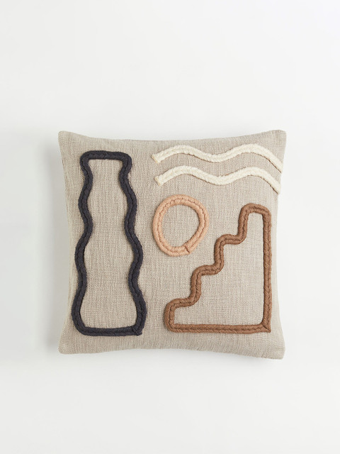 

H&M Beige Embroidered Cotton Cushion Cover