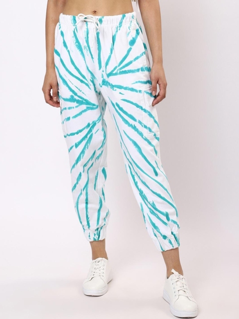 

Bewakoof Women White & Green Tie & Dye Print Joggers