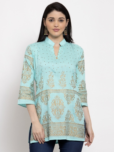 

Clora Creation Women Turquoise Blue Printed Kurti