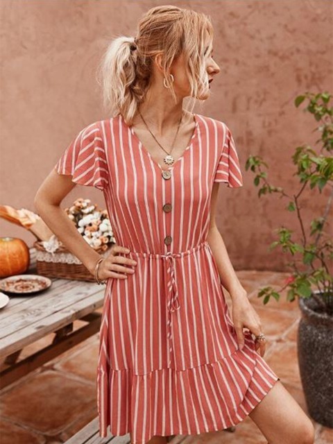 

La Aimee Women Pretty Pink Striped Dress