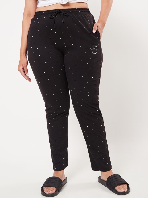 

Bewakoof Plus Women Plus Size Black Printed Cotton Lounge Pants