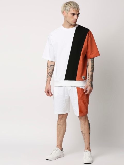 

Blamblack Men White Colourblocked Cotton Co-Ords