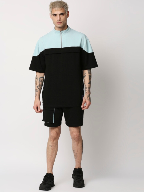 

Blamblack Men Blue & Black Colourblocked Co-Ords Set