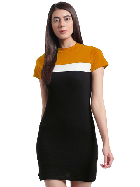 

LOOKFIELD Yellow & Black Colourblocked T-shirt Mini Dress